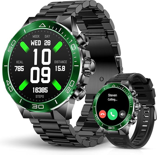 SOUYIE Men's Luxury Smart Watch - 1.43" AMOLED Display Smartwatch with HD Bluetooth Calling, 400mAh 30-Day Battery, 100+ Sports Modes, Health Monitor with Metal/Silicone Straps for Android iPhone