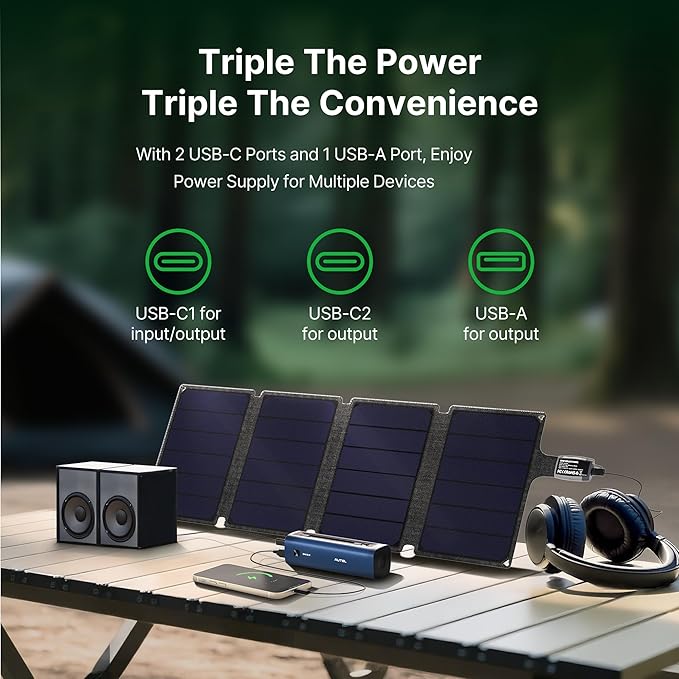 Autel Power Bank with 36W Solar Panel, 15,000mAh Portable Charger, Fast Charging LiFePO4 Battery Kit for Outdoor Camping, Hiking, Fishing, and Traveling (Elegant Gift Box)