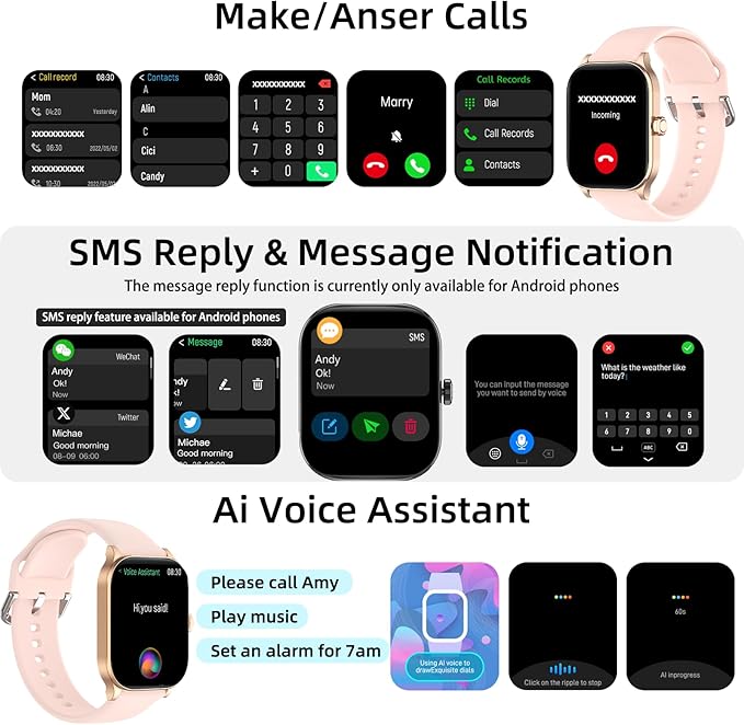 Smart Watch with AI (Built-in GPS + Map), 1.96" HD Fitness Tracker for Men Women, 100+ Sports Modes, Call/Reply/Notification, 24/7 Heart Rate & Sleep Monitor, Waterproof Smartwatch for Android iPhone