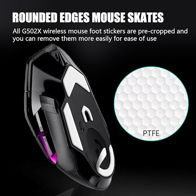 2 Pack G502 X Wired/Wireless Gaming Mouse Feet Sliding Stickers, Wear-Resistant Smooth Mice Glass Skates Pad Compatible with Logitech Mouse Feet Replacement (Glide Mice Skates, White PTFE)