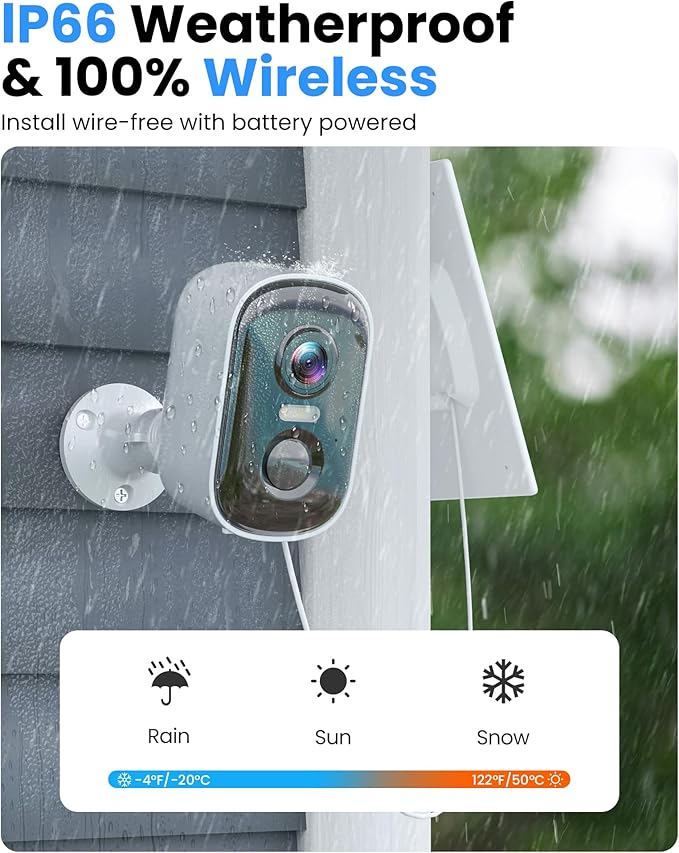 2K Solar Camera Outdoor Wireless, WiFi Cameras for Home Security with Solar Panel, Spotlight Color Night Vision, AI Motion Detection, Siren Alarm, 2-Way Talk, IP66, Cloud/SD Storage 2 Pack