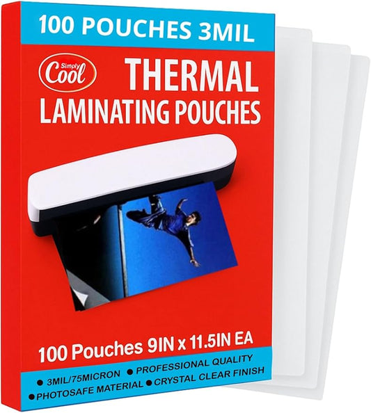 3MIL Thermal Laminating Sheets (100 Count) 9x11.5 inch, Letter Size, Dry-Erase Friendly Laminating Pouches, Compatible with Laminator, Crystal Clear Laminated Finish