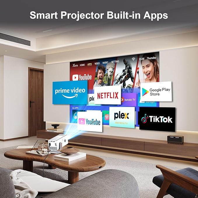 [Netflix Authorized & AI Autofocus]Upgraded 5.2 Bluetooth WiFi 6 Video Projector,XNANO Full HD Native 1080P Projector,270° Rotating Portable Projector with Smart Voice Remote Control,3D Dolby Audio