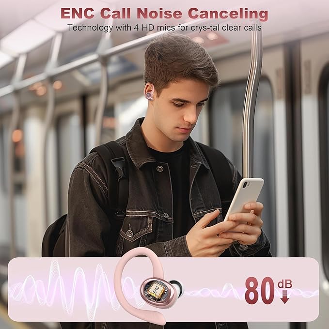 Wireless Earbuds Sport, Bluetooth 5.4 Headphones with Earhook, 2025 Hi-Fi Stereo Over Ear Buds, 50H Earphones with 4 ENC Noise Canceling Mics, IP7 Waterproof Headset for Running Workout (Android/iOS)