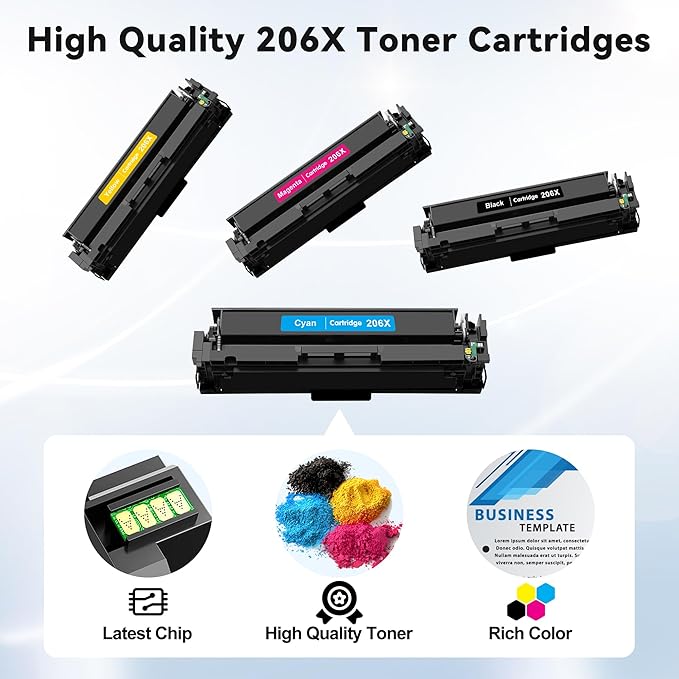206X Toner Cartridges 4 Pack High Yield (with Chip) Color Pro MFP m283fdwm 255dw Toner Cartridges Compatible with HP206X HP 206X Toner for Color Laser Pro MFP M283fdw M283fdn M255dw M255nw