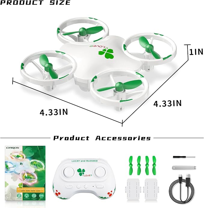 Clover Mini Drone for Kids – Beginner-Friendly LED Quadcopter with Dual Modular Batteries, Easy to Fly, Altitude Hold, One-Key Takeoff, 360 Flips – Gift for Boys & Girls Age 6+