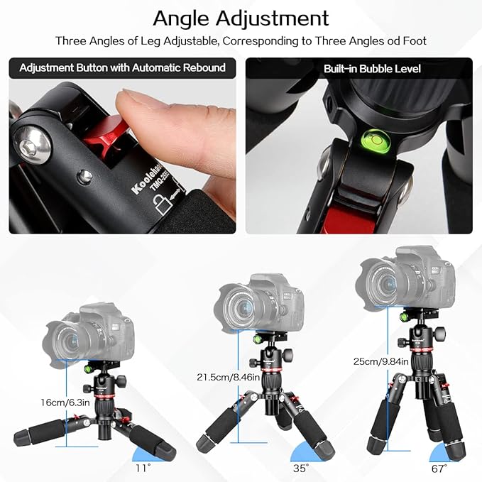 Koolehaoda Mini Desktop Tripod 18" Aluminum Camera Tripod with 360° Ball Head and Two 1/4" Arca Type QR Plates for DSLR Camera, Video Camcorder, Load up to 13lb/6kg