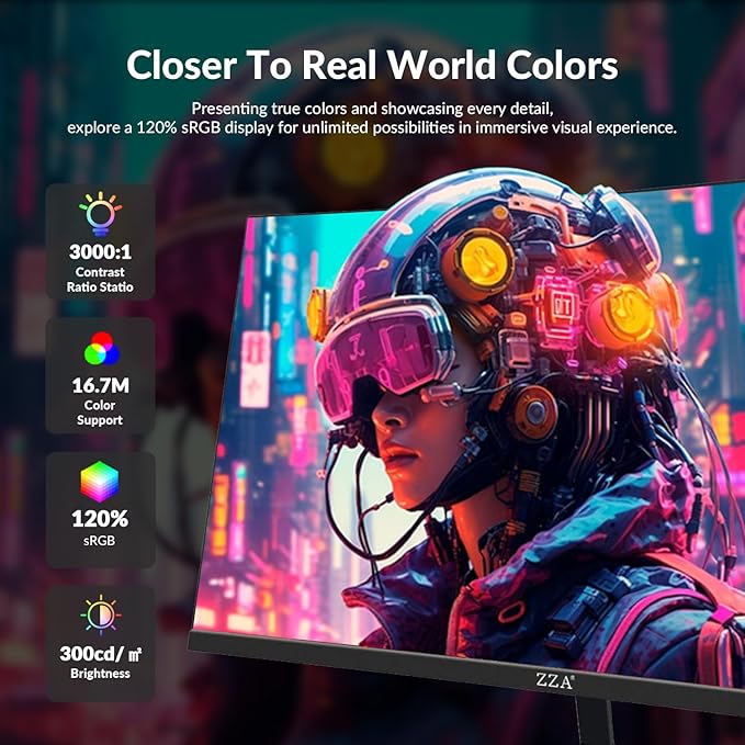 ZZA 24 Inch Curved Monitor, FHD 1920×1080P 200Hz, 120% sRGB, Ultra-Thin Bezel Design, Low Blue Light & Flicker-Free, Computer Monitor for Home, Office, Gaming (HDMI, VGA)-Black