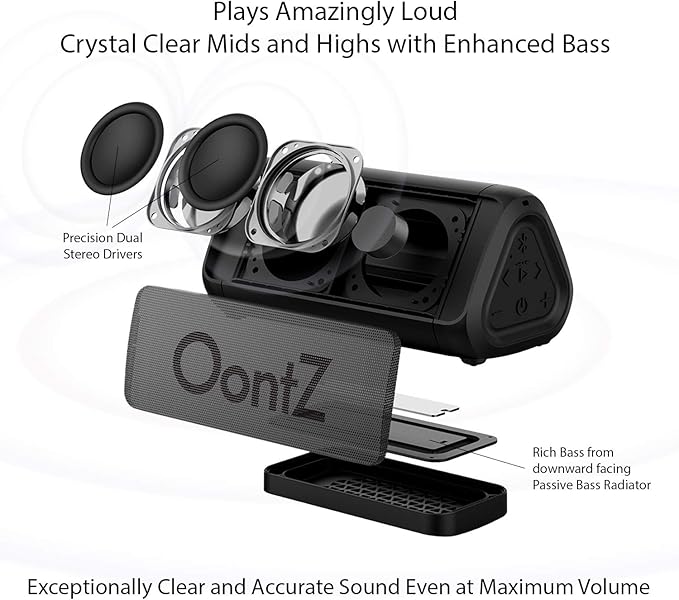 OontZ Angle 3 RainDance IPX7 Waterproof Bluetooth Speaker - 10W Sound, 12-Hr Battery, Budget-Friendly Portable Speaker Bluetooth 4.2 with 100ft Wireless Range for Travel, Party, Outdoor or Home