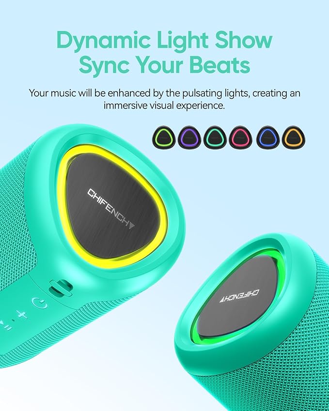 Portable Bluetooth Speaker with Lights, Stocking Stuffers, Powerful Crystal Clear Sound, IPX5 Waterproof, All Day Playtime, BT 5.3, TWS Paring, Small Wireless Speaker for Outdoor, White Elephant Gifts