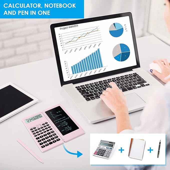 Scientific Calculators for Students, 10-Digit Large Screen, Math Calculator with Notepad, Classroom Must Haves for Middle High School Supplies & College （Pink