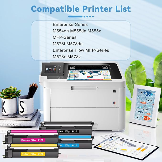 212A Toner Cartridges 4 Packs with Chip High Yield Compatible for HP 212A W2120A W2121A W2122A W2123A Work with Color Enterprise M555dn M554dn M555x MFP M578f M578dn (Black Cyan Yellow Magenta)