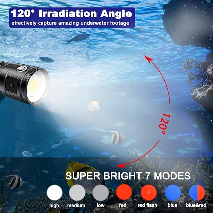 Dive Light for Underwater Photography, 4500 Lumens Super Bright Diving Flashlight, 100M Waterproof Underwater Video Light with Type-C Charging, Professional for Underwater Lighting