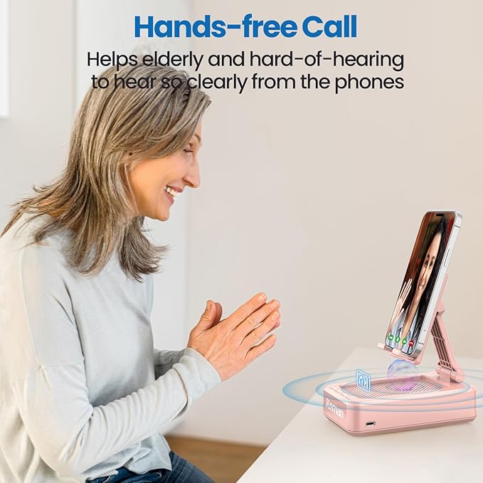 JTEMAN Cell Phone Stand with Bluetooth Speaker,Birthday Gifts for Women and Men,Kitchen Gadgets for Men,Compatible for iPhone/Samsung/Mini iPad - Pink
