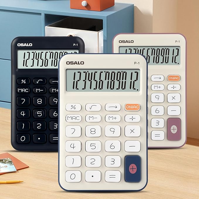 Pendancy Small Desk Calculator Cute, 12 Digit LCD Display, Basic Function, Auto-Sleep, 4.7"x2.9" Pocket-Sized Design Handheld Calculators Desktop, for Office, School, Business & Travel(OS-P1 Blue)