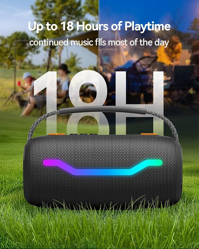 Portable Bluetooth Speaker with Light, Waterproof Karaoke Machine for Adults & Kids, Loud Sound and Deep Bass, Up to 8H Playtime, Support Bluetooth/AUX/USB for Home, Party, Outdoor and Travel