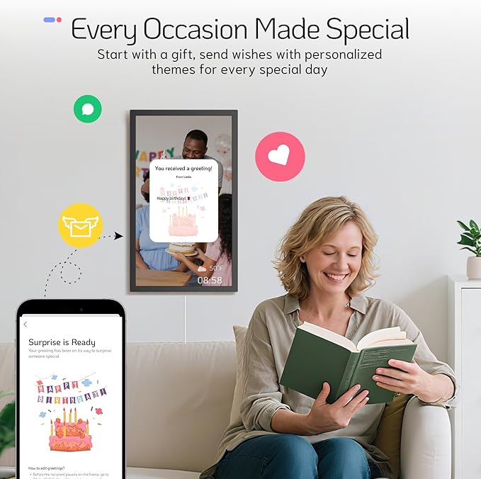 NexFoto 24 Inch Touchscreen Digital Picture Frame Large, FHD WiFi Electronic Photo Frame 64GB, Add Photos from Google Photos, Upload Videos via App/USB/Micro SD, Gifts for Housewarming, Mom, Black