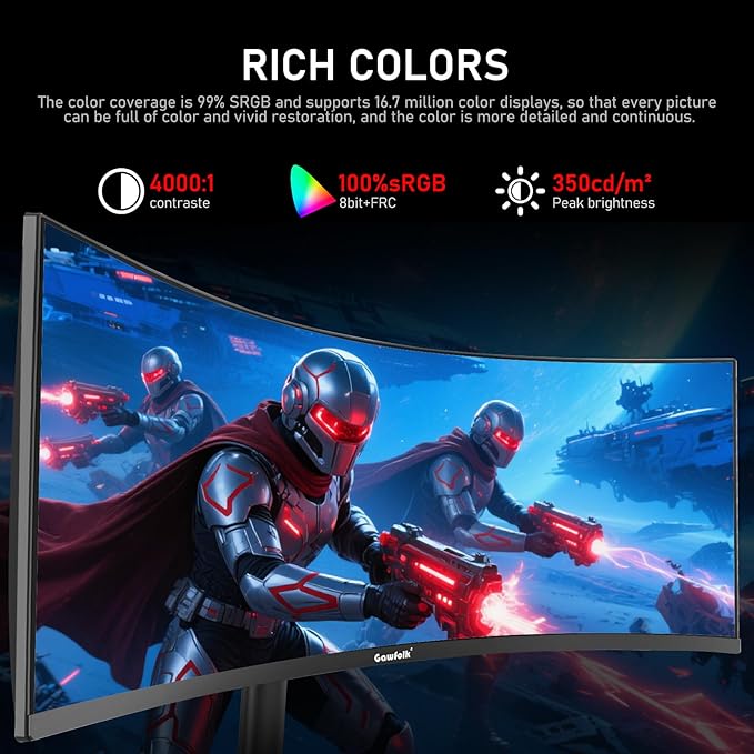 34 Inch Ultrawide Curved 180Hz Gaming Computer Monitor 1000R PC screen 21:9 UWQHD (3440x1440) ,1ms,100%sRGB,Adaptive Sync,HDMI、Display Port,Liftable Stand,Wall Mount Compatible 75*75mm-Black