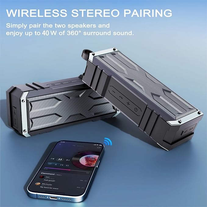 comiso Bluetooth Speaker 5.3, IPX7 Waterproof Portable Bluetooth Speaker Bluetooth Wireless with 20W Stereo Sound, 24H Playtime, Small Speakers with Deep Bass for Home, Outdoor, Beach, Travel