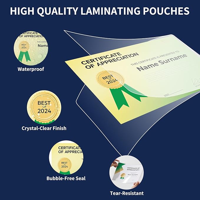 Thermal Laminating Pouches 200 Pack, 3 Mil, 9 x 11.5 Inch Laminating Sheets, Letter Size Lamination Sheet Paper for Thermal Laminators, Laminate Sheets for Office, School, and Home Use