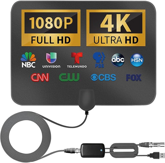 TV Antenna Indoor, 2025 Upgraded Amplified HD Digital TV Antenna for Smart and Older TV’s Up to 900 Miles, Digital HDTV Antenna Support 4K 1080p VHF UHF Local Channels (Black)