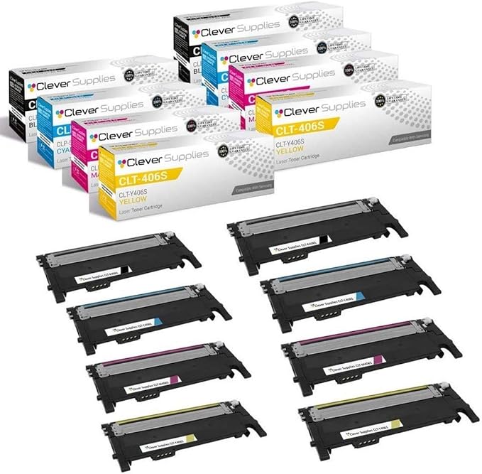 CS Replacement Toner Cartridge Compatible with Samsung CLP 360 CLT-K406S Black CLT-C406S Cyan CLT-Y406S Yellow CLT-M406S Magenta CLX-3305FN 3306WN 3307FW SL-C410W C460FW C410W C416FW 8 Color Set