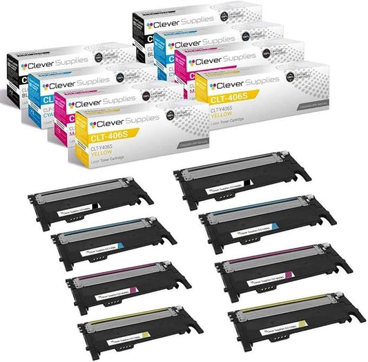 CS Replacement Toner Cartridge Compatible with Samsung CLP 360 CLT-K406S Black CLT-C406S Cyan CLT-Y406S Yellow CLT-M406S Magenta CLX-3305FN 3306WN 3307FW SL-C410W C460FW C410W C416FW 8 Color Set