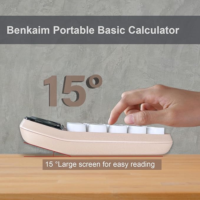 Benkaim Desktop Calculator - Standard 10 Digit LCD Display, Big Buttons - Cute Office Supplies for School, Business (Beige)