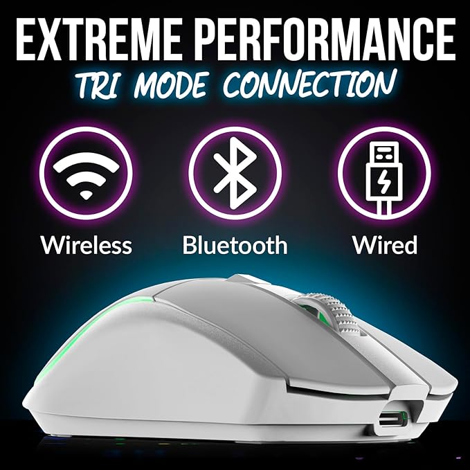 KLIM Blaze Y RGB Rechargeable Wireless Gaming Mouse with Charging Dock - High-Precision Sensor and Long-Lasting Battery - Up to 6000 DPI - PC Gaming Mouse - Wired and Wireless Mouse for PC - White