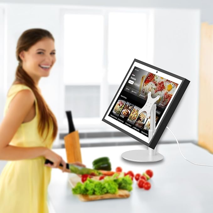 Almoz Sturdy Stand Compatible with Echo Show 21, Show 15 (All Generations) with Adjustable Tilt, 4 Height Levels, Flexible Viewing and Solid Support for Show 15 2nd Gen (Basic-Silver)