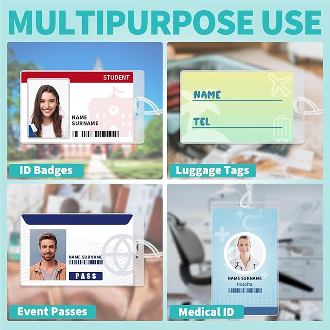 Binditek 100 Pack 10 Mil Thermal Laminating Pouches, 2.5 x 4.25 Inches with Hole and Loops, for Luggage Tags, Ultra Clear, Heat Seal, Glossy, for Office and Home Use