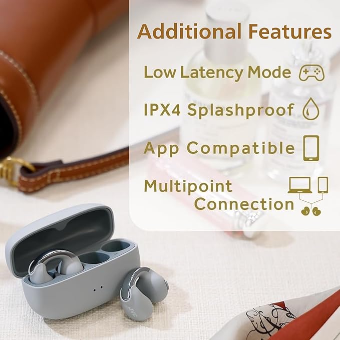 JVC Nearphones Open Ear True Wireless Headphones - Open Ear Earbuds - Bluetooth 5.3-24H Playback - IPX4 Water Resistant - Built-in Mic - Awareness & Comfort - Ear Clip Earbuds - HANP1T