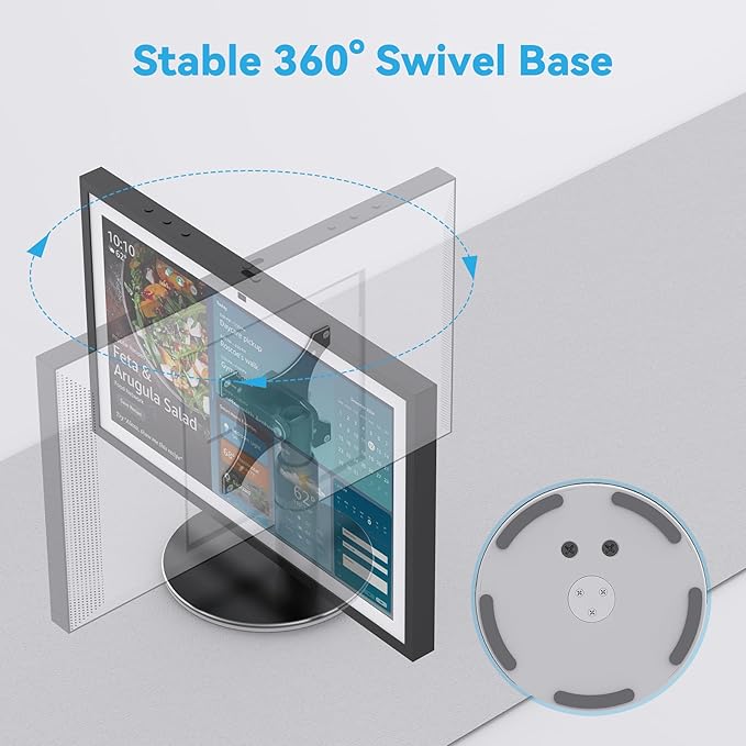 Almoz Riser Stand for Echo Show 21, Show 15 (All Generations), Adjustable Height with Swivel and Tilt, Aluminum Holder Stand for Show 21, Sturdy Non-Slip Base, Easy Screw Assembly (Riser-Black)