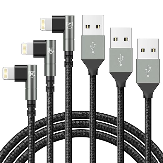 90 Degree iPhone Charger 6FT, [Apple MFi Certified] 3Pack Fast Charging Cables Cord,6Feet Right Angle Nylon Braided USB Lightning Cable for iPhone 14/13/12/11/Pro/Max/Mini/X/Plus/8/7/6/5S/Plus/iPad