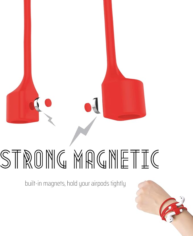 Ultra Strong Magnetic Airpod Pro Strap Anti-Lost Cord Sports Lanyard Compatible with Airpods 3rd 2nd Generation Pro 3 2 1 (Red)