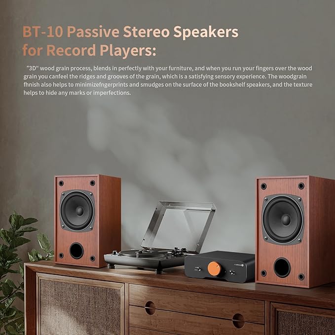 30W*2 Passive Bookshelf Speakers for Record Players and Home Theater Systems, Midrange and High-Frequency Stereo Speakers, Indoor Rear Surround Speakers, Requires a Amplifier,Wood Grain Color
