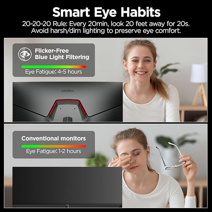 KOORUI Gaming Monitor, 27" 200Hz Fast IPS, FHD HDR400 Display Computer Monitor, 1ms PC Screen, 90% DCI-P3, Adaptive Sync, 75x75 mm VESA Mountable, Tilt Adjustable, HDMI 2.0, DP 1.4