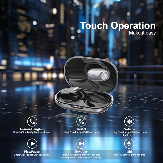 for Open Ear Headphones, True Wireless Earbuds, Bluetooth Headphones,16.2mm Speakers, Bluetooth 5.4 Headset with Mic for Meeting/Sports/Running/Cycling/Driving/Gaming/Gym/Travel (Black)