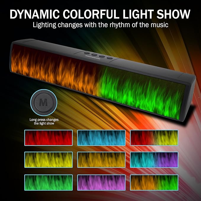 Magnavox MMA4020 Portable Speaker Soundbar with Bluetooth 5.0, Patented Vibrant LED Light Display, True 16 Watts RMS Sound, USB, TFT Playback, Great for Gaming, Stereo (Medium)