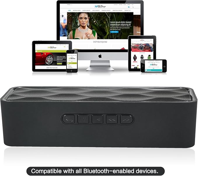 Wireless Bluetooth Speaker with AUX/USB/TF Card Slot,Outdoor Portable Stereo Speaker with HD Audio,Enhanced Bass, Dual-Driver,Handsfree Calling, FM Radio Speaker for Travel,Party (Black)