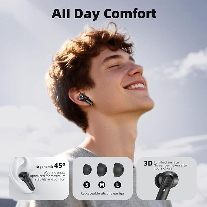 Wireless Earbuds Bluetooth 5.3 Headphones, Lightweight in-Ear Design with Deep Bass, 48HPlaytime, Touch Control, IPX5 Waterproof Earphones for Sports Workout (Black)