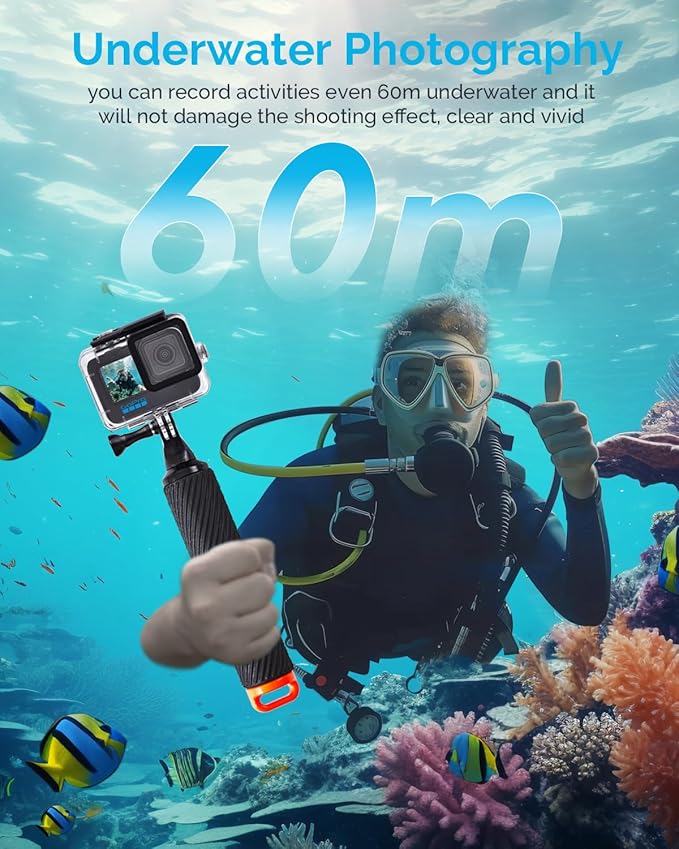 Waterproof House Case with Dive Filters Set and Floating Hand Grip for Gopro Hero 9/10/11/12, Under Water Protective Case Support 60M / 197 FT Deep Diving