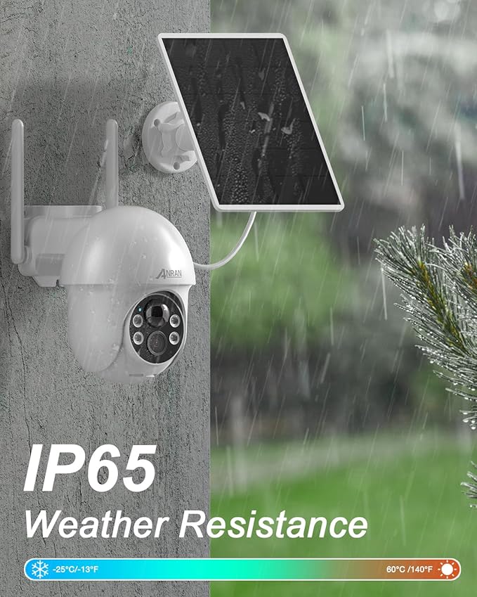 ANRAN Security Camera Wireless Outdoor, 2K Solar Outdoor Camera with 360° View, Smart Siren, Spotlights, Color Night Vision, PIR Human Detection, Pan Tilt Control, 2-Way Talk, IP65, Q1 White