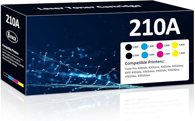 210A Toner Cartridges High Yield for Color Laser Jet Pro MFP 4301fdw 210A Compatible for HP 4201dn 4201dne 4201dw 4201dwe MFP 4301dw 4301dwe 4301fdn 4301fdne 4301fdw 4301fdwe Printer(BK/Y/M/C,8 Pack)