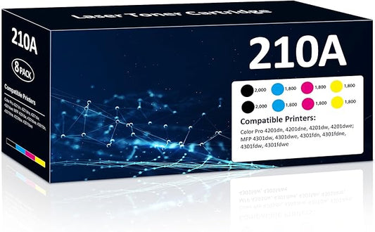 210A Toner Cartridges High Yield for Color Laser Jet Pro MFP 4301fdw 210A Compatible for HP 4201dn 4201dne 4201dw 4201dwe MFP 4301dw 4301dwe 4301fdn 4301fdne 4301fdw 4301fdwe Printer(BK/Y/M/C,8 Pack)