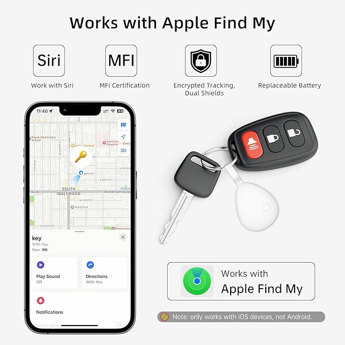 [Apple MFi Certified] Air Tracker Tag 1 Pack (iOS Only), Bluetooth Tracker for Apple Find My, Replaceable Battery, Key Finder and Item Locator Smart Tag for Keys, Bags, Luggage, Pets, Wallet (White)