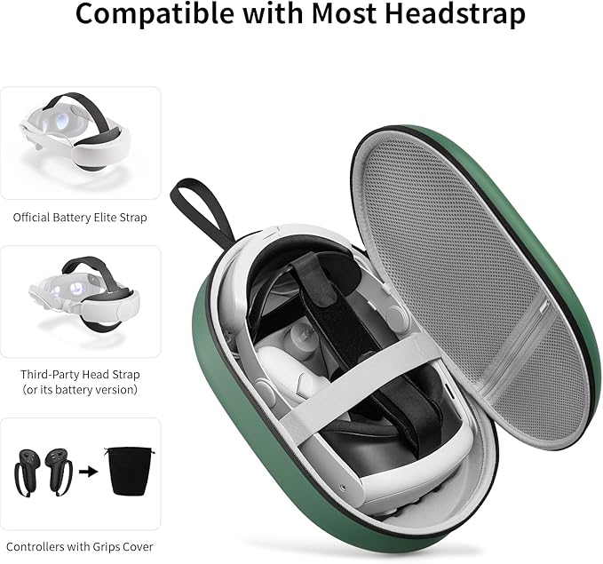 annapro Carrying Case for Meta Quest 3S/Quest 3/3S Xbox Edition/Vision Pro, Compatible with Battery Elite Strap, Controllers Accessories, Hard Shell Case and Superior Protection for Travel, Green