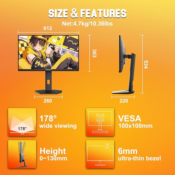 SANSUI 27 inch 1440p 300Hz 240Hz Gaming Monitor, WQHD Fast IPS 1ms Computer Monitor, FreeSync Premium | Brightness 400Nits | 130% sRGB | 10Bits | HDR | ErgoStand | VESA Mount | 2×DP 1.4 & 2×HDMI 2.1