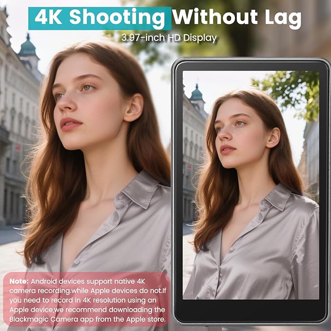 AFFLAT Magnetic Phone Vlog Selfie Monitor Screen with Photo Function and External Speaker, Back Camera Selfie Monitor with Bluetooth Remote Control, Compatible with iPhone and Android Systems