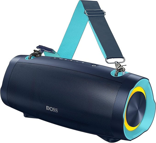 DOSS Extreme Boom Pro D100 Bluetooth Speaker with 140W Peak, 70W Bold Sound, Extra Bass, 24H Playtime, Beat-Sync Lights, Built-in Battery Sharing, IPX6 Waterproof, Portable Strap for Outdoor-Blue